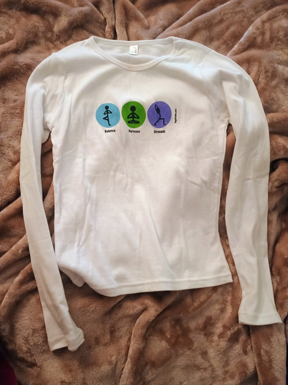 Anvil White Long-Sleeve Kids Tee with Blue, Green & Purple Yoga Icons